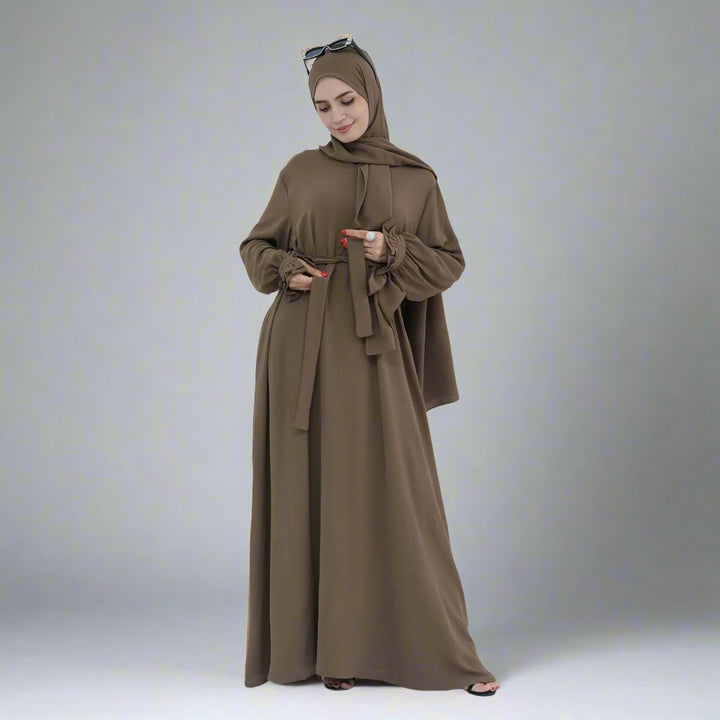 Get trendy with Zarina Abaya and Hijab Combo - Dresses available at Voilee NY. Grab yours for $54.90 today!