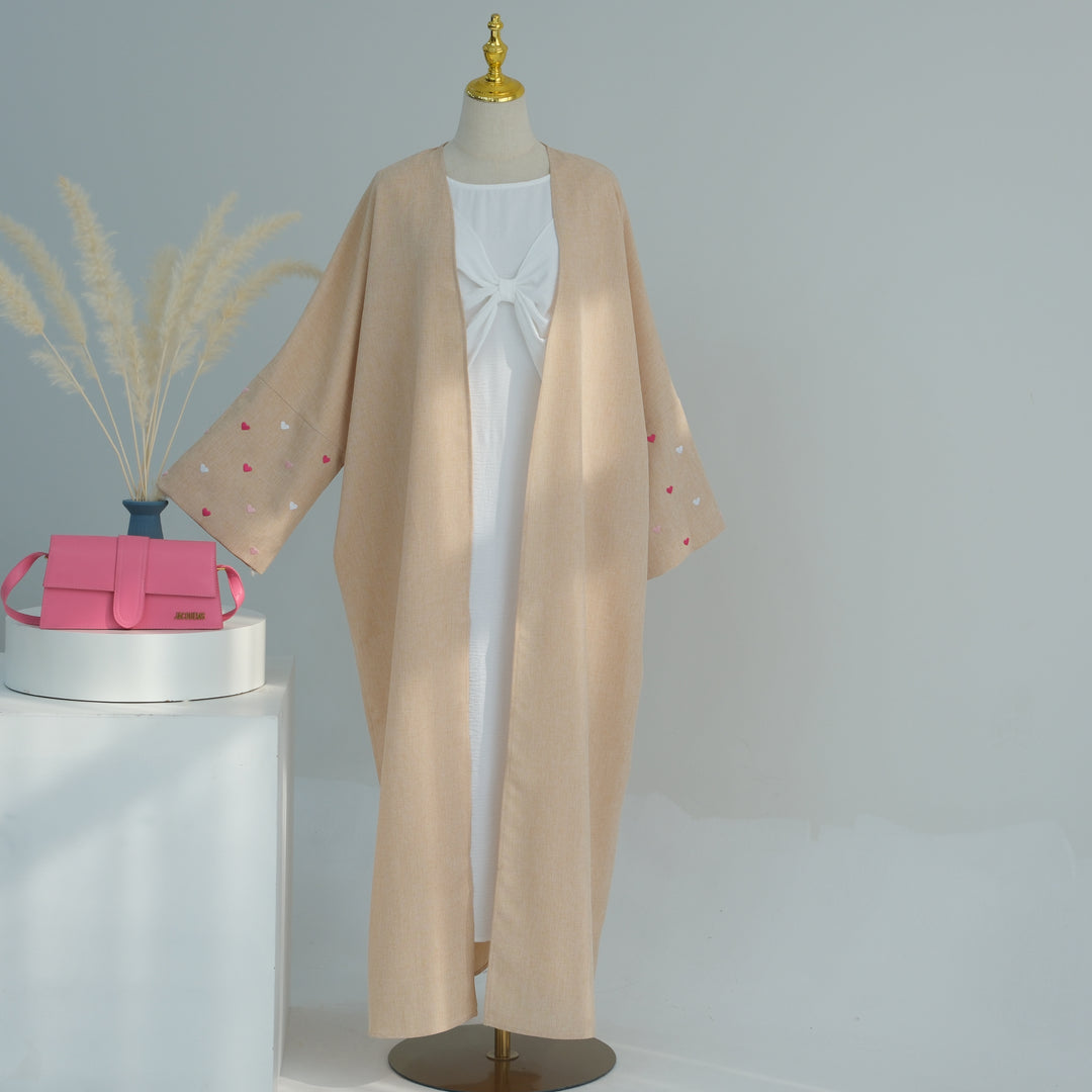 Get trendy with Amna Cotton Linen Mix Duster - Eggnog Pink Heart -  available at Voilee NY. Grab yours for $64.90 today!