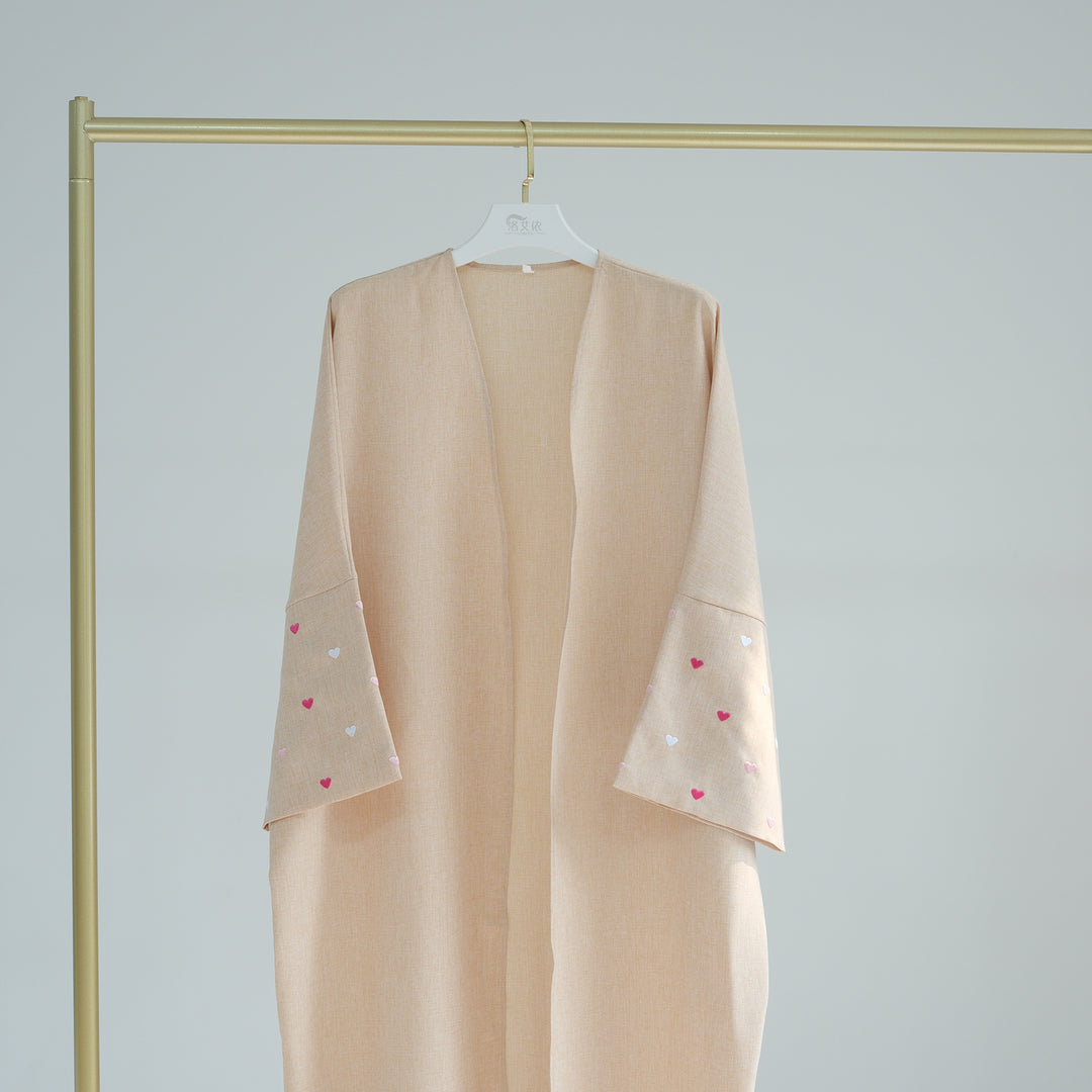 Get trendy with Amna Cotton Linen Mix Duster - Eggnog Pink Heart -  available at Voilee NY. Grab yours for $64.90 today!