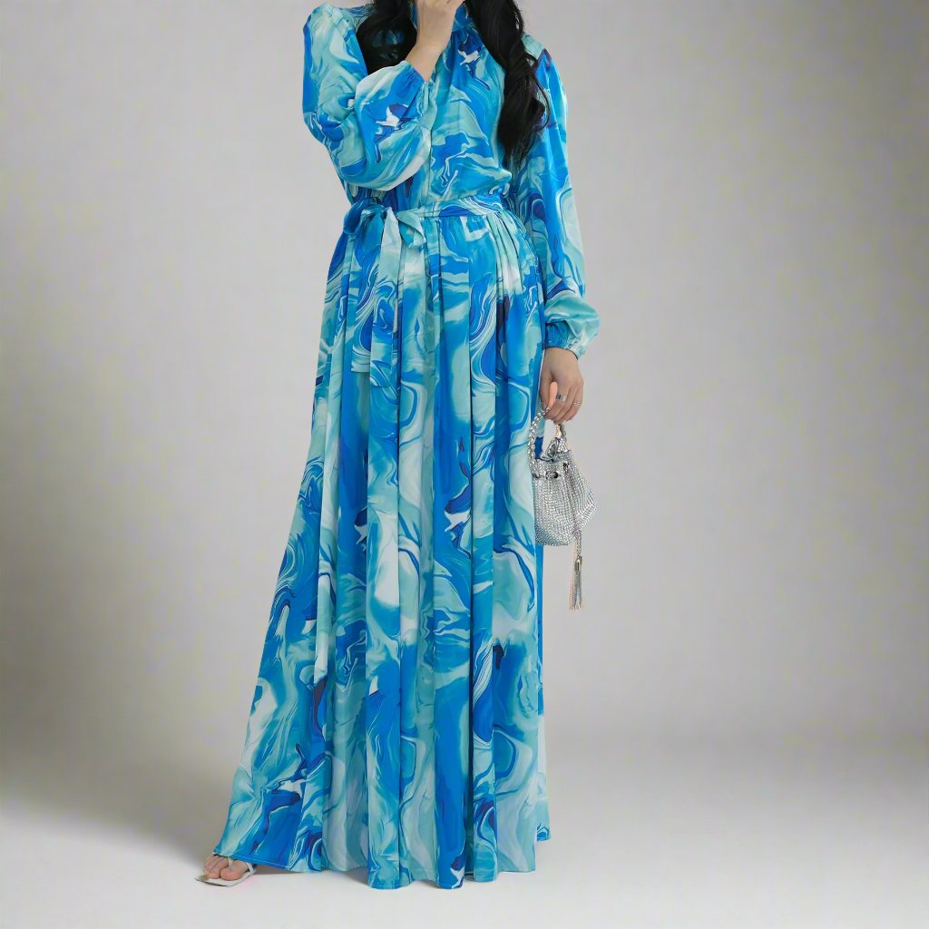 Get trendy with Talia Printed Maxi Dress - Teal - Dresses available at Voilee NY. Grab yours for $59.90 today!