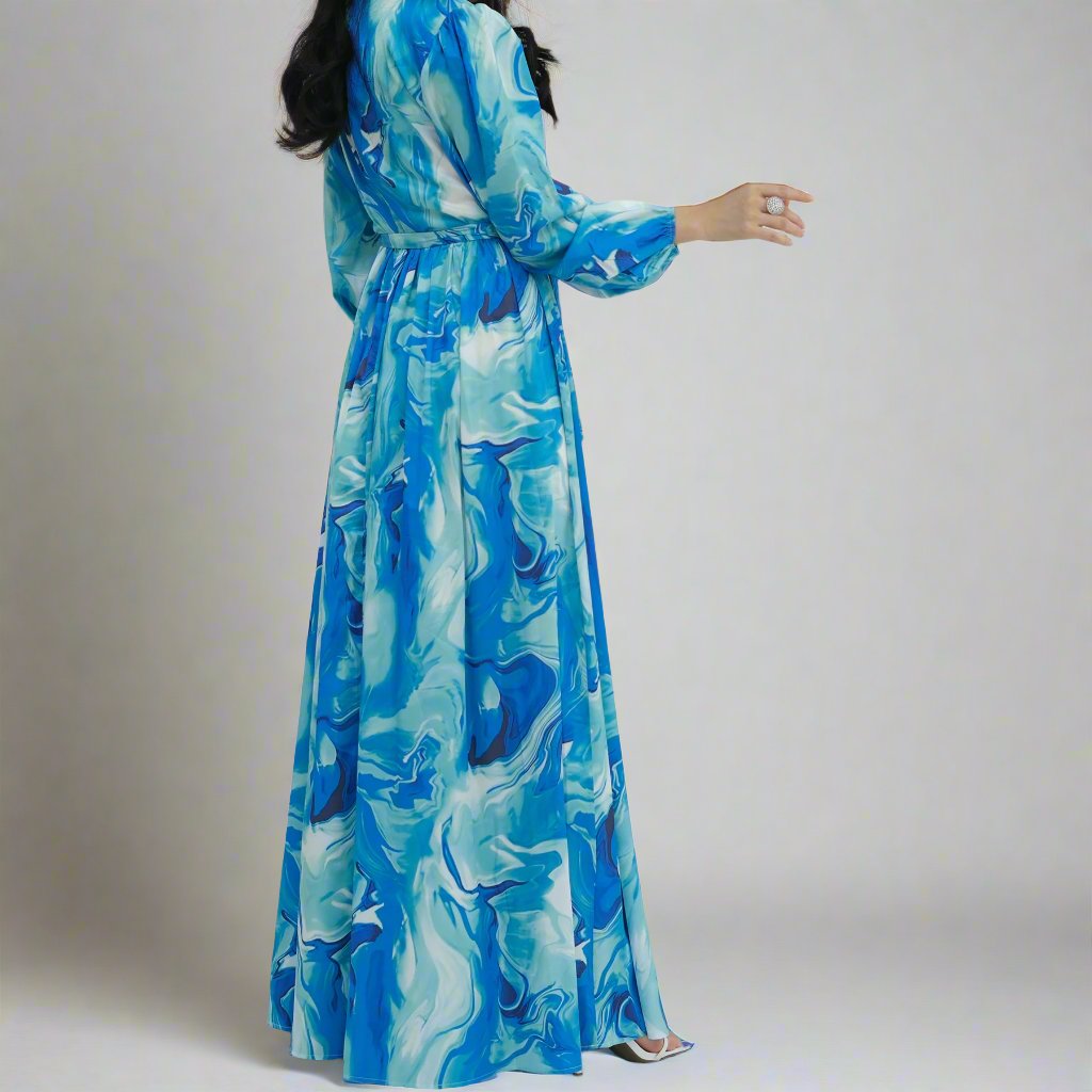 Get trendy with Talia Printed Maxi Dress - Teal - Dresses available at Voilee NY. Grab yours for $59.90 today!