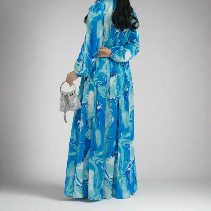 Get trendy with Talia Printed Maxi Dress - Teal - Dresses available at Voilee NY. Grab yours for $59.90 today!