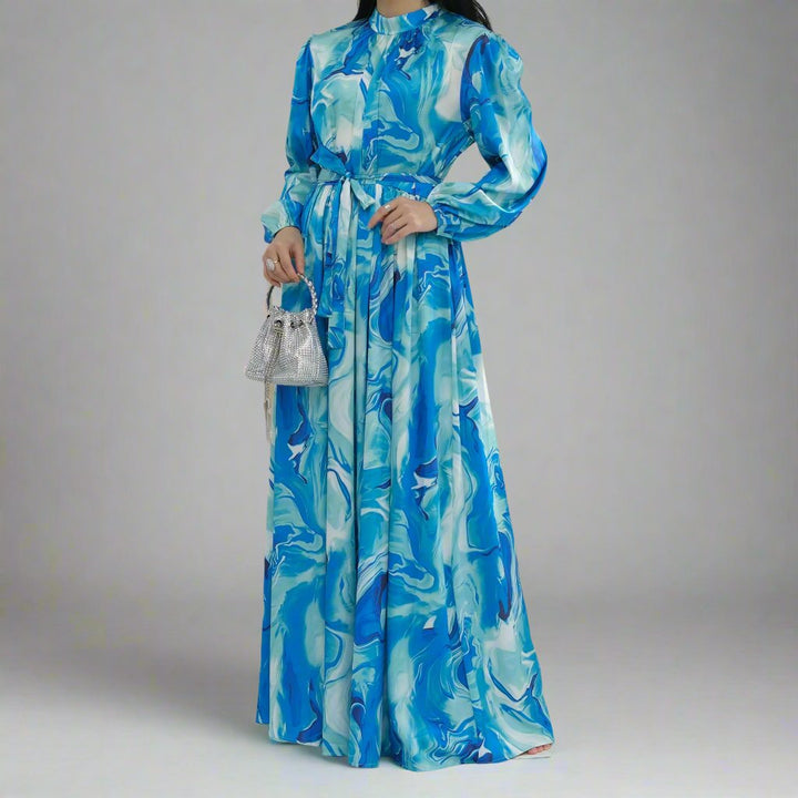 Get trendy with Talia Printed Maxi Dress - Teal - Dresses available at Voilee NY. Grab yours for $59.90 today!