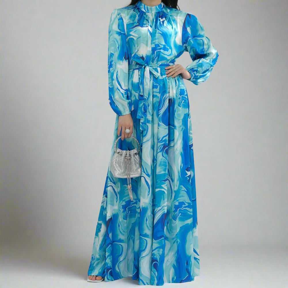 Get trendy with Talia Printed Maxi Dress - Teal - Dresses available at Voilee NY. Grab yours for $59.90 today!