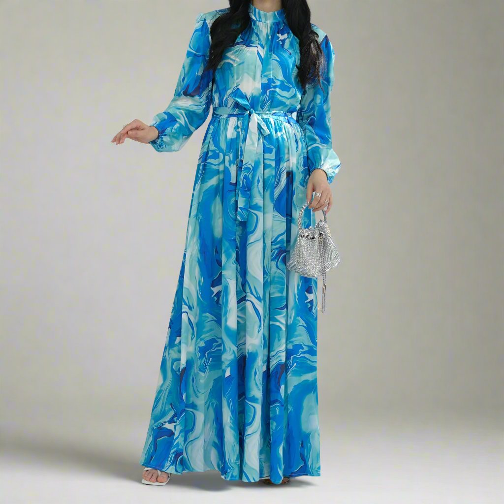 Get trendy with Talia Printed Maxi Dress - Teal - Dresses available at Voilee NY. Grab yours for $59.90 today!