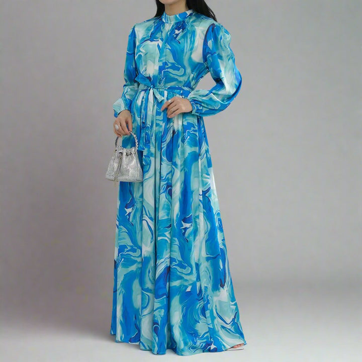 Get trendy with Talia Printed Maxi Dress - Teal - Dresses available at Voilee NY. Grab yours for $59.90 today!