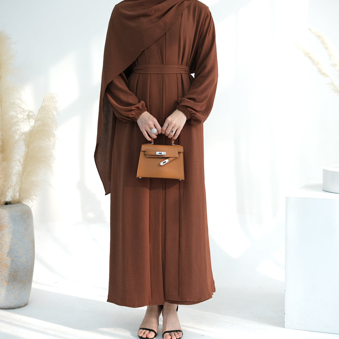 Get trendy with Lareina 3-piece Abaya Set - Brown -  available at Voilee NY. Grab yours for $59.90 today!