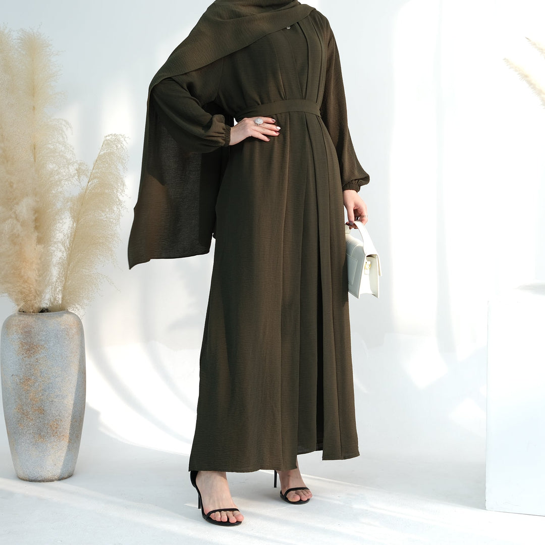 Get trendy with Lareina 3-piece Abaya Set - Olive Green -  available at Voilee NY. Grab yours for $59.90 today!