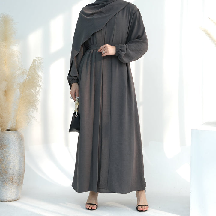 Get trendy with Lareina 3-piece Abaya Set - Charcoal Gray -  available at Voilee NY. Grab yours for $59.90 today!