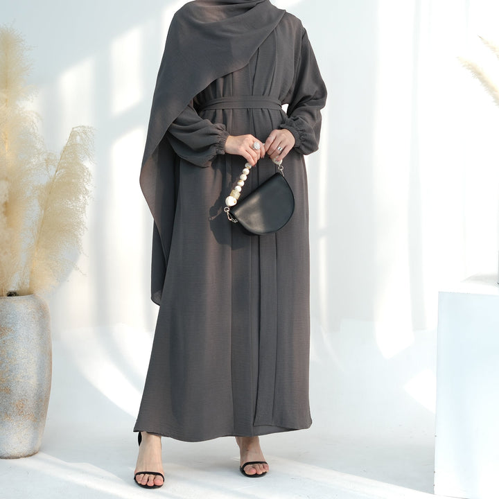 Get trendy with Lareina 3-piece Abaya Set - Charcoal Gray -  available at Voilee NY. Grab yours for $59.90 today!