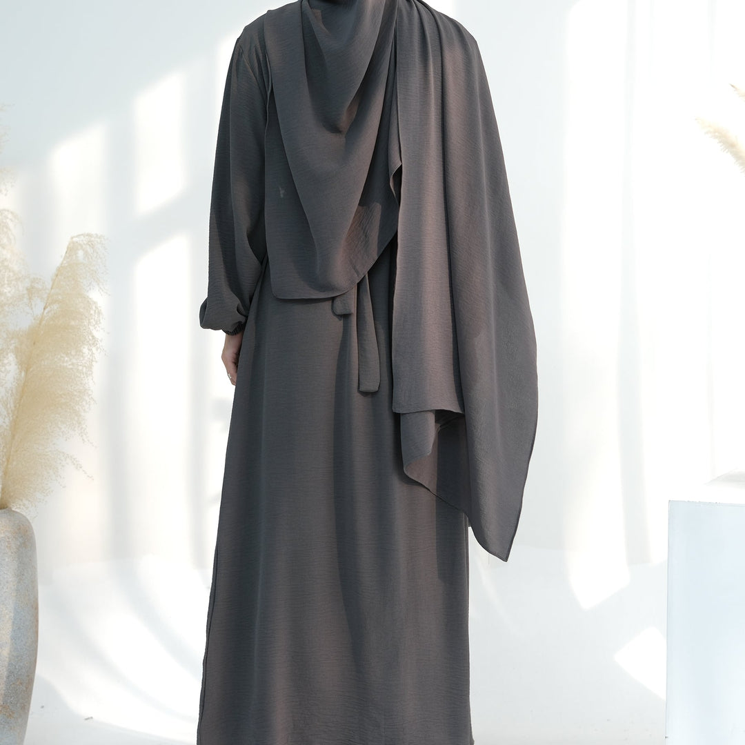 Get trendy with Lareina 3-piece Abaya Set - Charcoal Gray -  available at Voilee NY. Grab yours for $59.90 today!