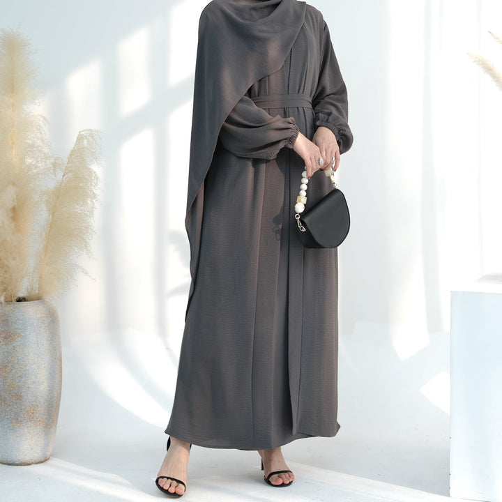 Get trendy with Lareina 3-piece Abaya Set - Charcoal Gray -  available at Voilee NY. Grab yours for $59.90 today!
