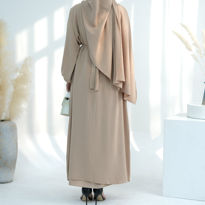 Get trendy with Lareina 3-piece Abaya Set - Beige -  available at Voilee NY. Grab yours for $59.90 today!