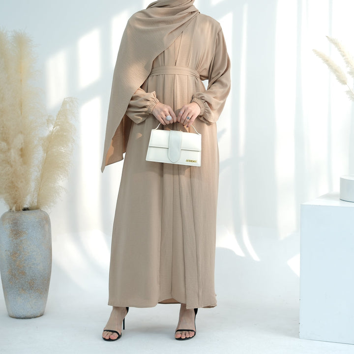 Get trendy with Lareina 3-piece Abaya Set - Beige -  available at Voilee NY. Grab yours for $59.90 today!