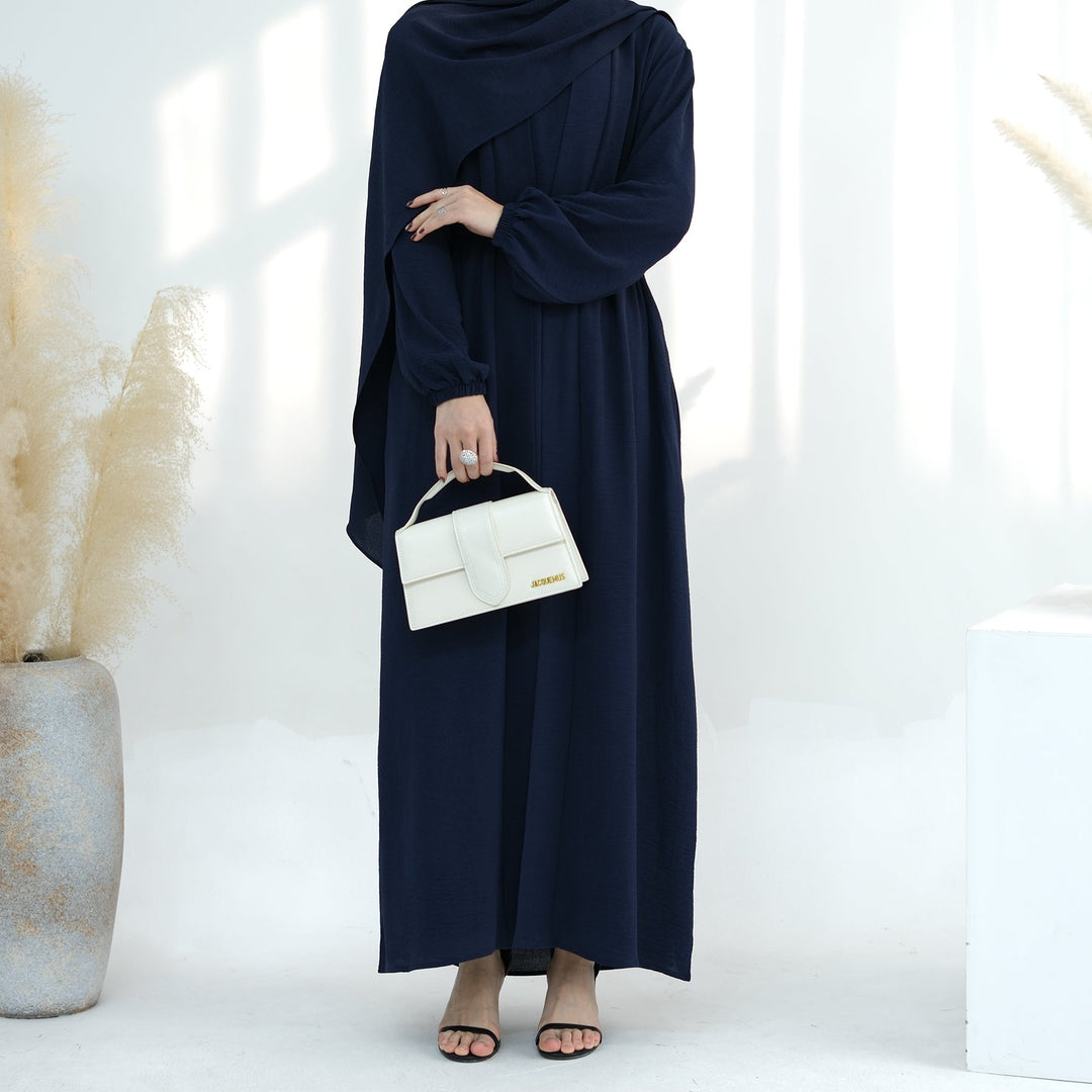 Get trendy with Lareina 3-piece Abaya Set - Navy Blue -  available at Voilee NY. Grab yours for $59.90 today!