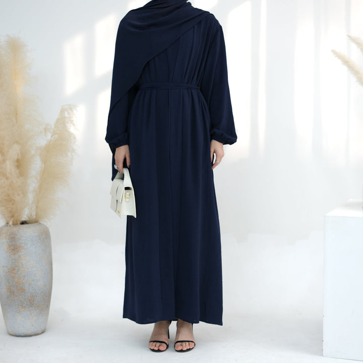 Get trendy with Lareina 3-piece Abaya Set - Navy Blue -  available at Voilee NY. Grab yours for $59.90 today!