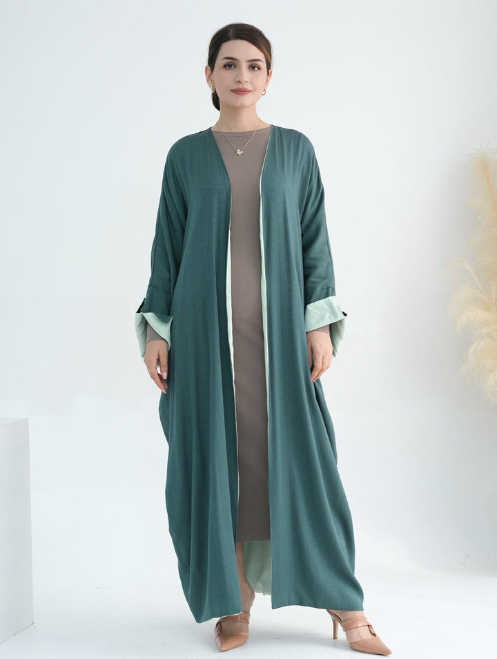 Get trendy with Nyla Reversible Abaya Kimono - Mint Green - Cardigan available at Voilee NY. Grab yours for $64.90 today!