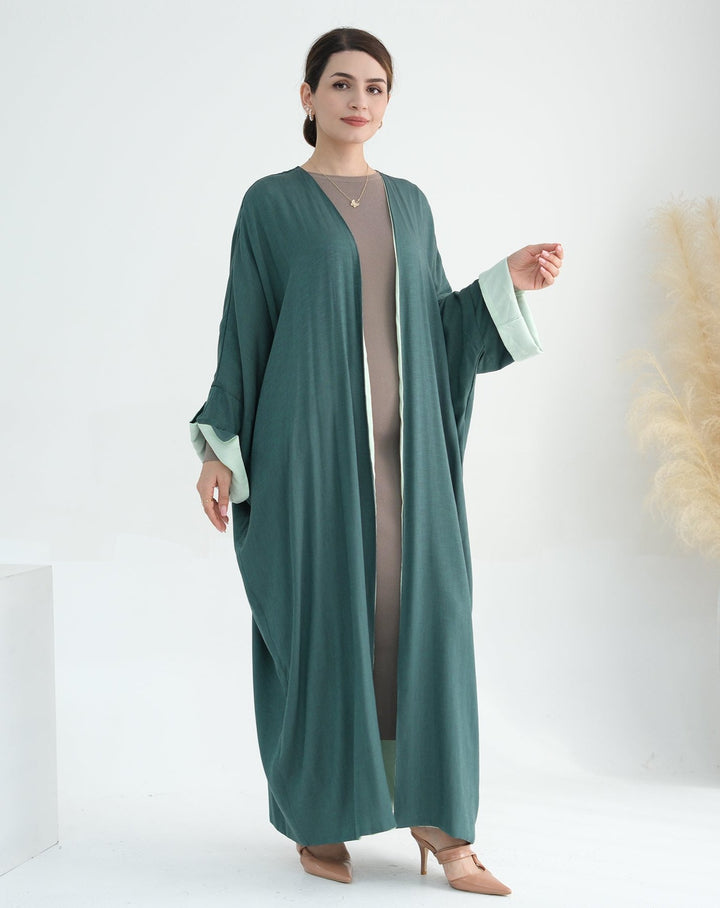 Get trendy with Nyla Reversible Abaya Kimono - Mint Green - Cardigan available at Voilee NY. Grab yours for $64.90 today!