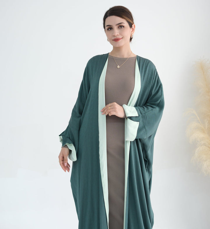 Get trendy with Nyla Reversible Abaya Kimono - Mint Green - Cardigan available at Voilee NY. Grab yours for $64.90 today!