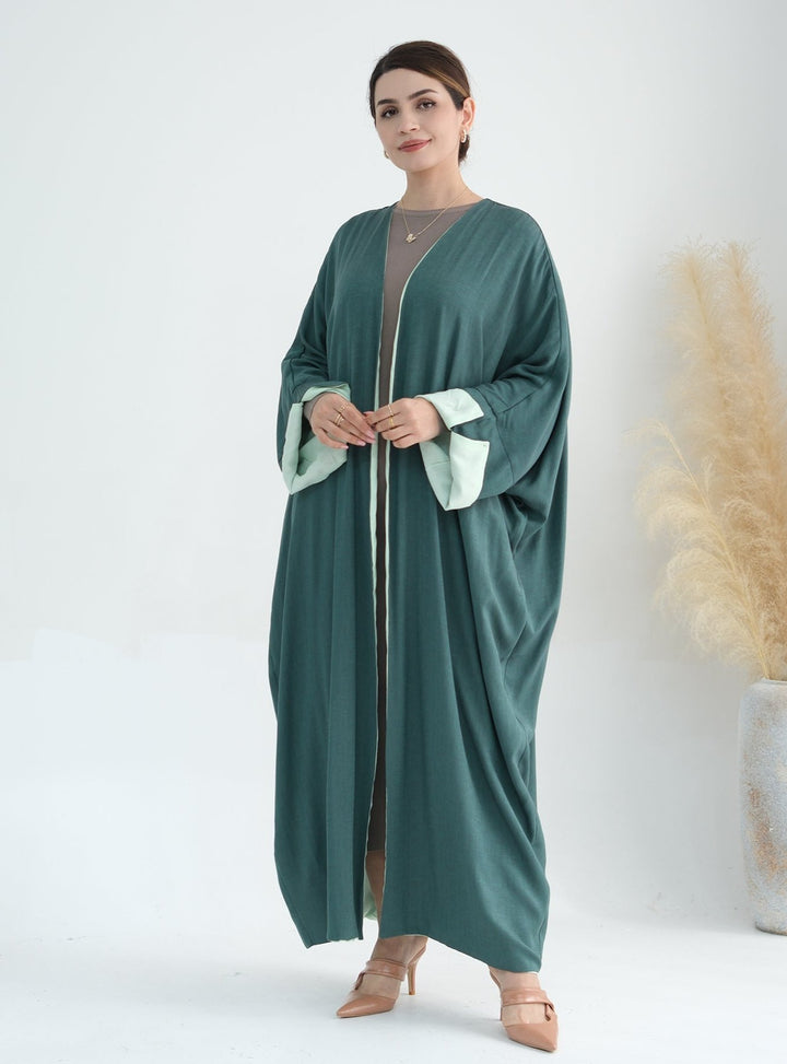 Get trendy with Nyla Reversible Abaya Kimono - Mint Green - Cardigan available at Voilee NY. Grab yours for $64.90 today!