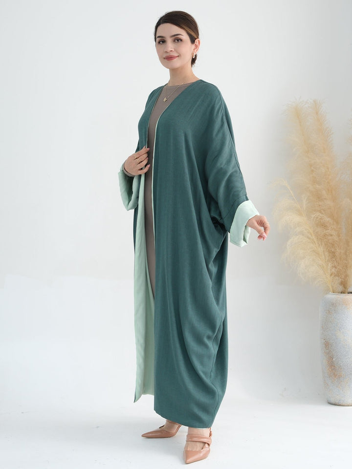 Get trendy with Nyla Reversible Abaya Kimono - Mint Green - Cardigan available at Voilee NY. Grab yours for $64.90 today!