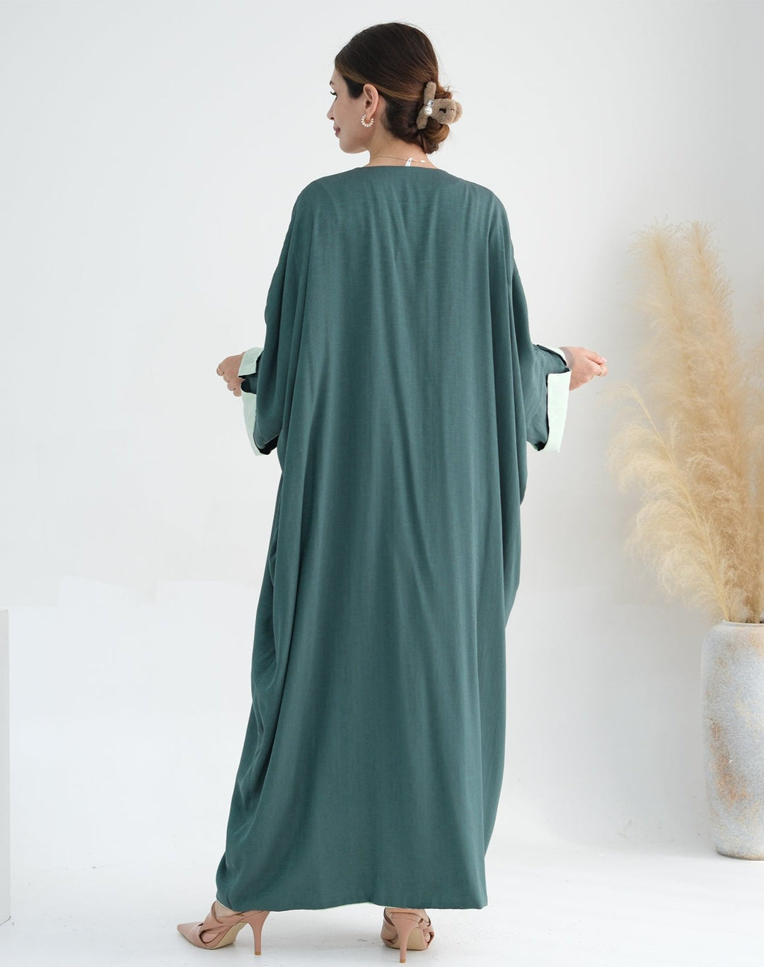 Get trendy with Nyla Reversible Abaya Kimono - Mint Green - Cardigan available at Voilee NY. Grab yours for $64.90 today!