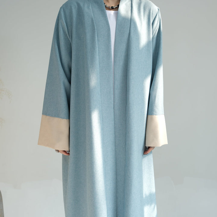 Get trendy with Sabrina Color-block Open Abaya - Blue - Cardigan available at Voilee NY. Grab yours for $54.90 today!