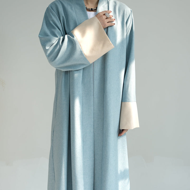 Get trendy with Sabrina Color-block Open Abaya - Blue - Cardigan available at Voilee NY. Grab yours for $54.90 today!