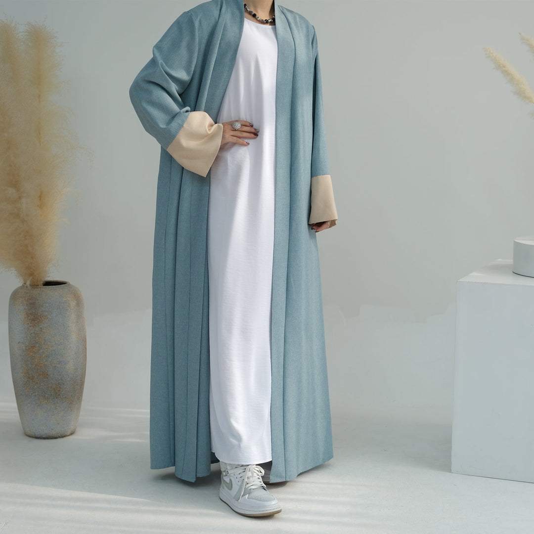 Get trendy with Sabrina Color-block Open Abaya - Blue - Cardigan available at Voilee NY. Grab yours for $54.90 today!