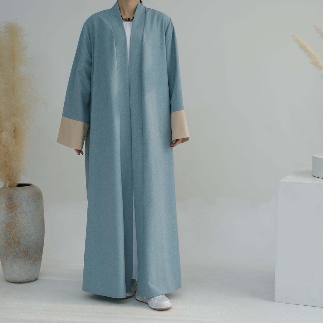 Get trendy with Sabrina Color-block Open Abaya - Blue - Cardigan available at Voilee NY. Grab yours for $54.90 today!
