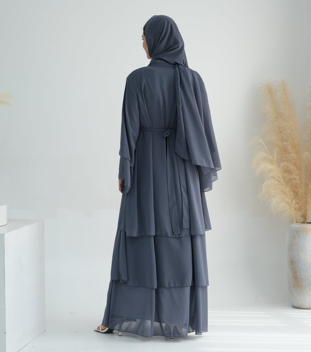 Get trendy with Zariah Layered Hem Chiffon Open Abaya - Gray - Cardigan available at Voilee NY. Grab yours for $69.90 today!