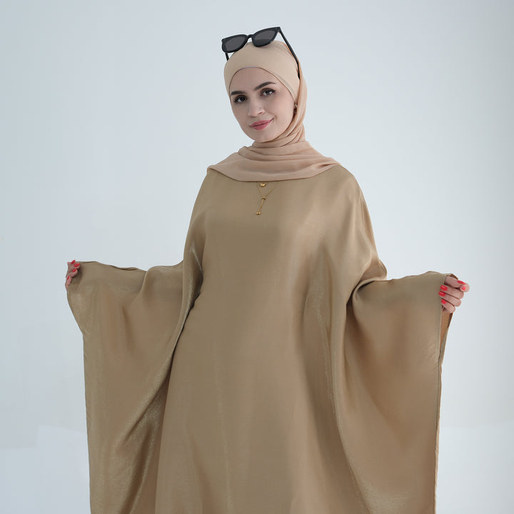 Get trendy with Yuna Shimmer Butterfly Abaya - Tan Brown -  available at Voilee NY. Grab yours for $59.90 today!