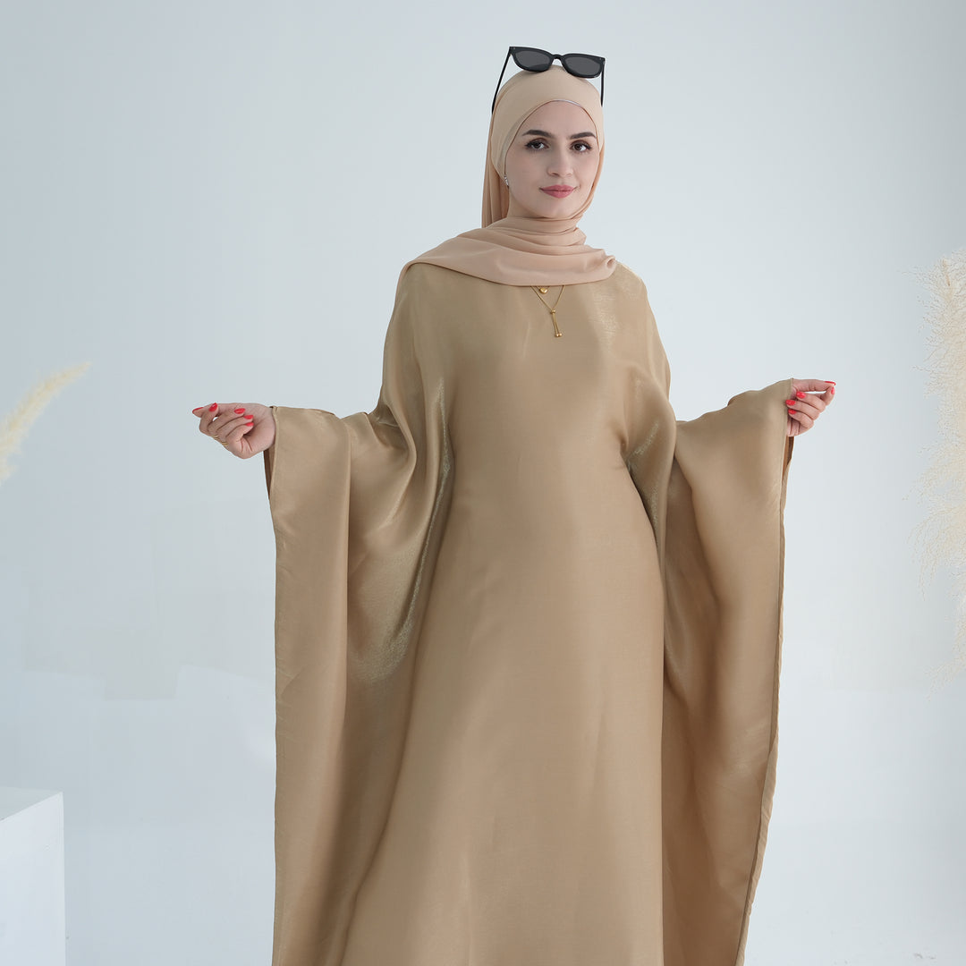 Get trendy with Yuna Shimmer Butterfly Abaya - Tan Brown -  available at Voilee NY. Grab yours for $59.90 today!