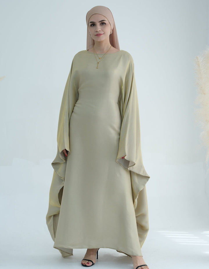 Get trendy with Yuna Shimmer Butterfly Abaya - Beige -  available at Voilee NY. Grab yours for $59.90 today!