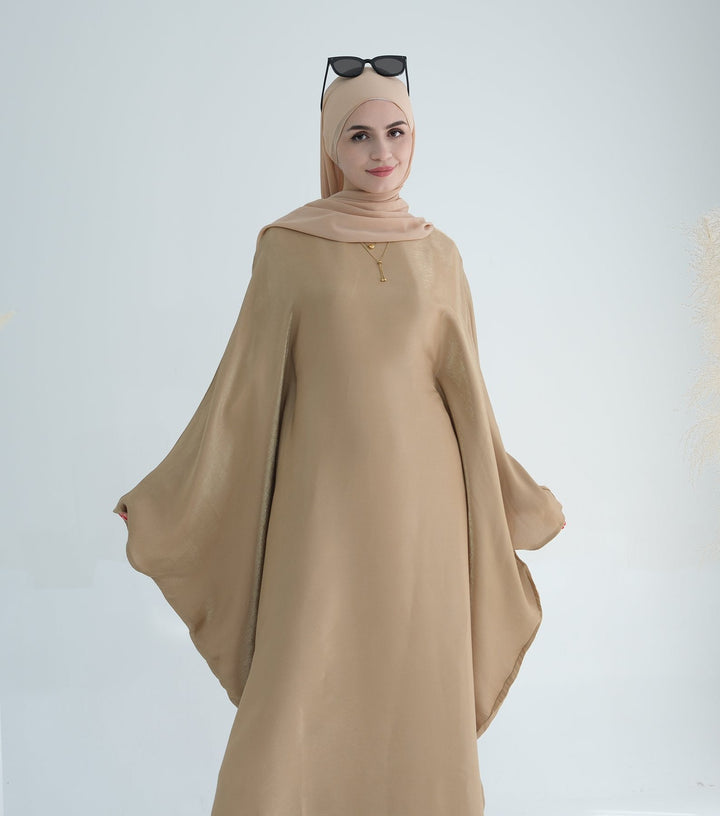 Get trendy with Yuna Shimmer Butterfly Abaya - Tan Brown -  available at Voilee NY. Grab yours for $59.90 today!