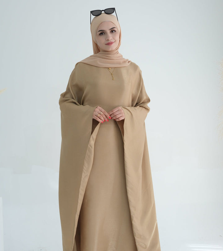 Get trendy with Yuna Shimmer Butterfly Abaya - Tan Brown -  available at Voilee NY. Grab yours for $59.90 today!