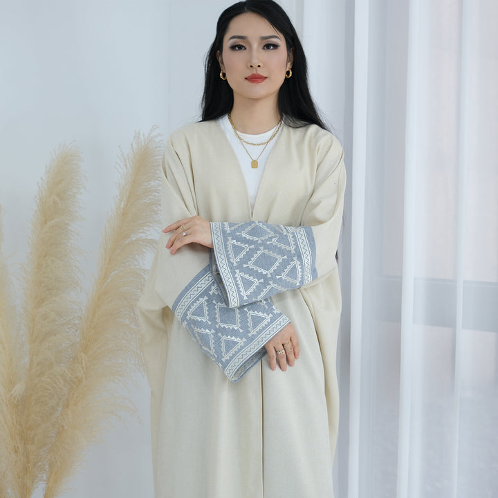 Get trendy with Rania Open Abaya Kimono - Sand - Cardigan available at Voilee NY. Grab yours for $49.90 today!