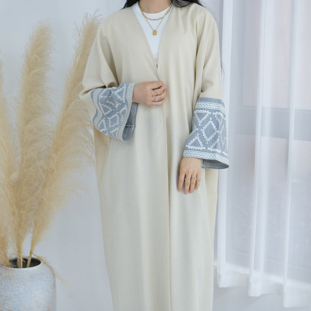 Get trendy with Rania Open Abaya Kimono - Sand - Cardigan available at Voilee NY. Grab yours for $49.90 today!