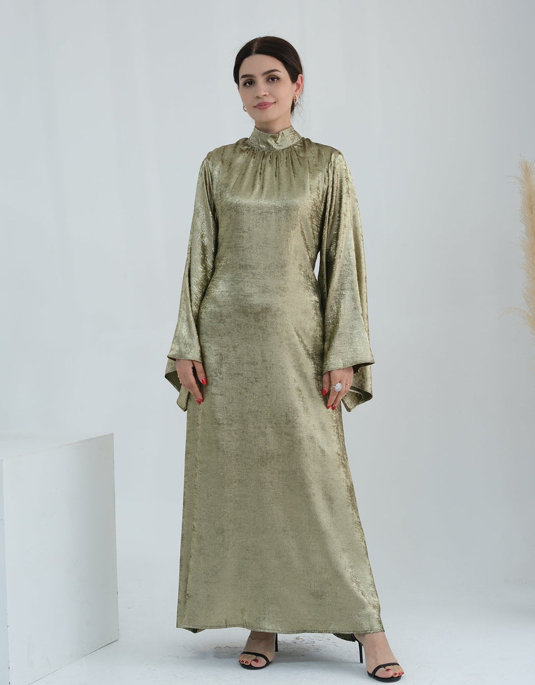 Get trendy with Bailey Shimmer Maxi Dress - Olive -  available at Voilee NY. Grab yours for $64.90 today!