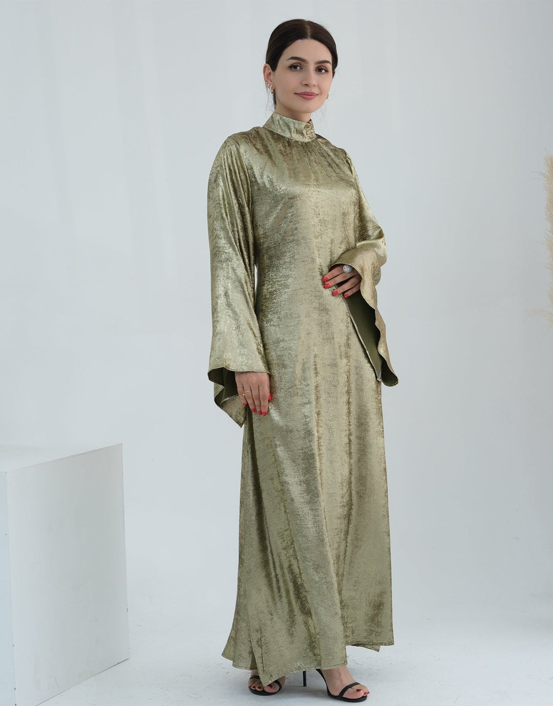 Get trendy with Bailey Shimmer Maxi Dress - Olive -  available at Voilee NY. Grab yours for $64.90 today!