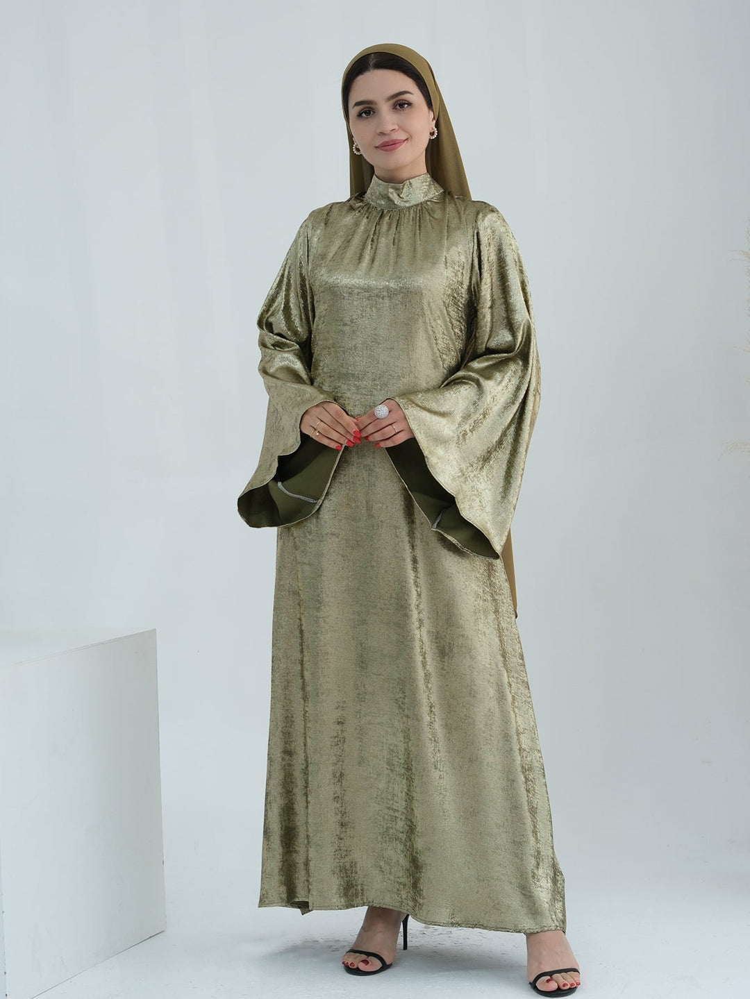 Get trendy with Bailey Shimmer Maxi Dress - Olive -  available at Voilee NY. Grab yours for $64.90 today!