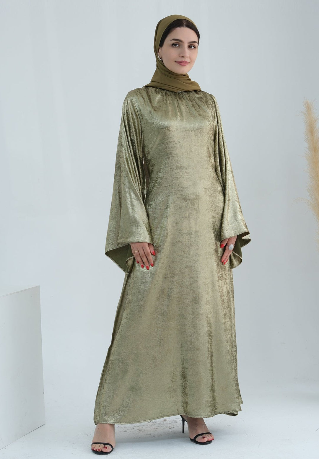 Get trendy with Bailey Shimmer Maxi Dress - Olive -  available at Voilee NY. Grab yours for $64.90 today!