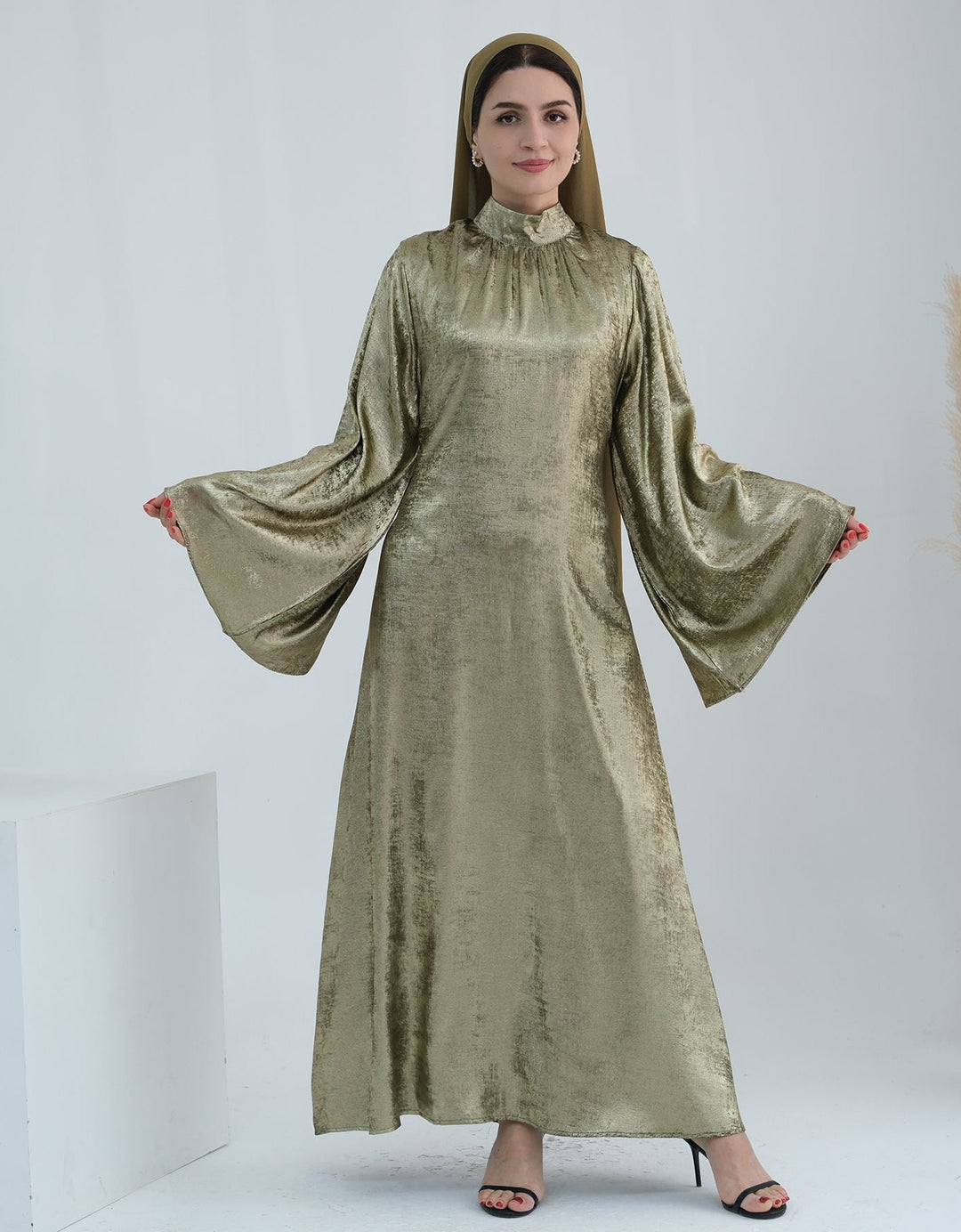 Get trendy with Bailey Shimmer Maxi Dress - Olive -  available at Voilee NY. Grab yours for $64.90 today!