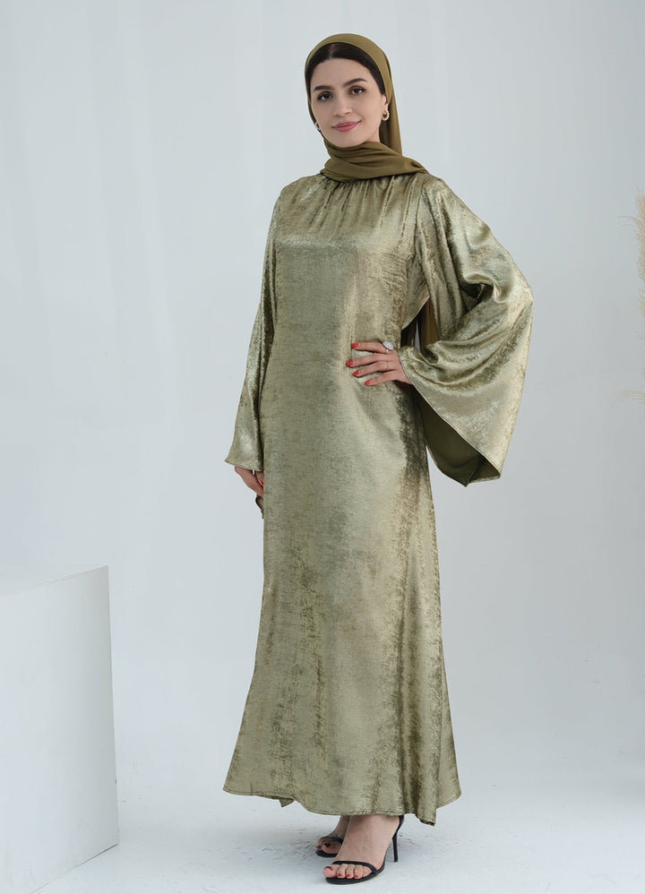 Get trendy with Bailey Shimmer Maxi Dress - Olive -  available at Voilee NY. Grab yours for $64.90 today!