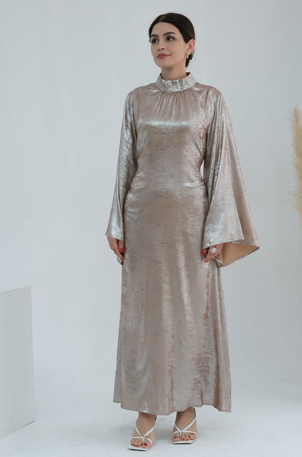 Get trendy with Bailey Shimmer Maxi Dress - Beige -  available at Voilee NY. Grab yours for $64.90 today!