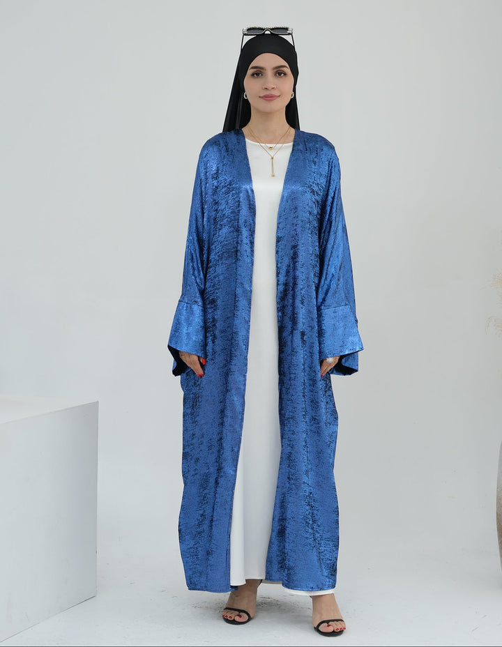 Get trendy with Draya Shimmer Kimono Open Abaya - Blue - Cardigan available at Voilee NY. Grab yours for $54.90 today!