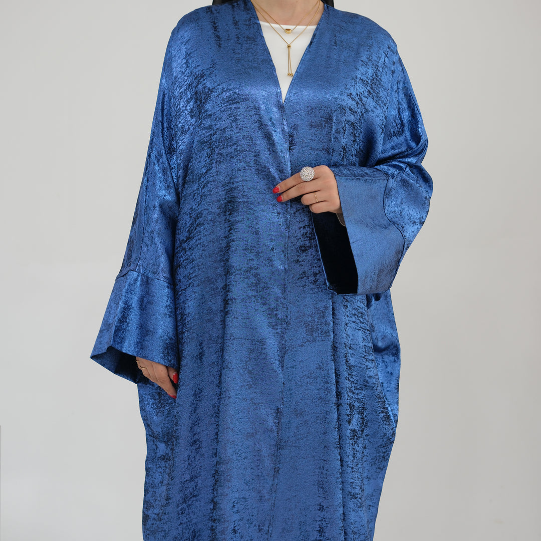 Get trendy with Draya Shimmer Kimono Open Abaya - Blue - Cardigan available at Voilee NY. Grab yours for $54.90 today!