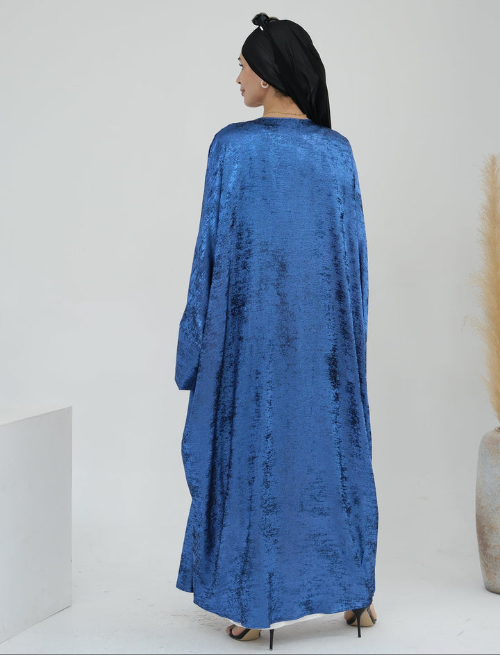 Get trendy with Draya Shimmer Kimono Open Abaya - Blue - Cardigan available at Voilee NY. Grab yours for $54.90 today!