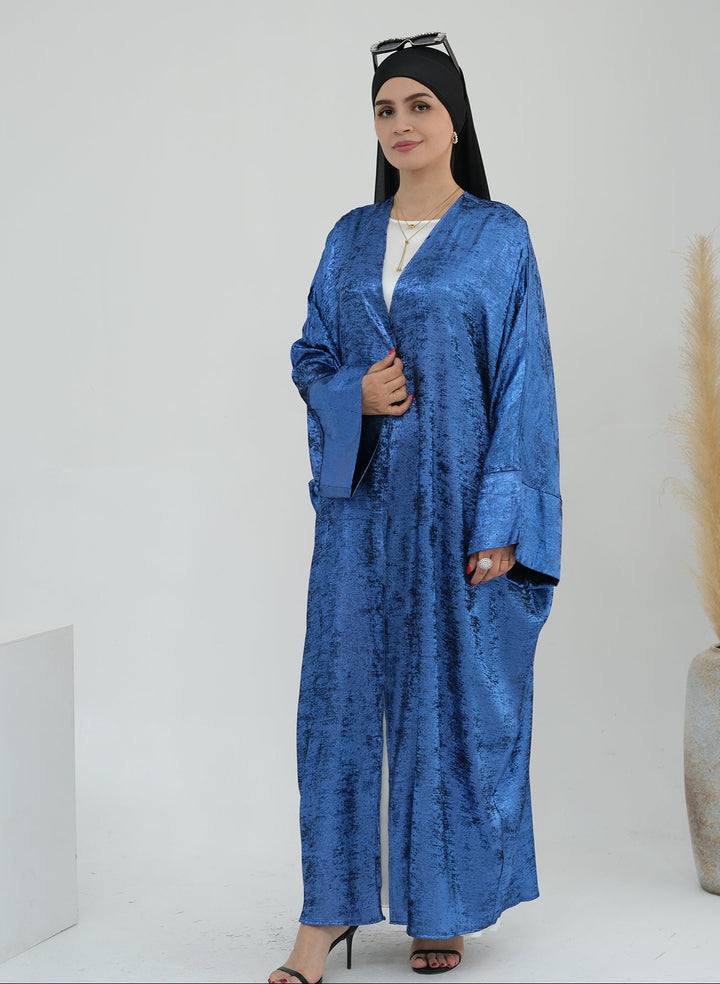 Get trendy with Draya Shimmer Kimono Open Abaya - Blue - Cardigan available at Voilee NY. Grab yours for $54.90 today!