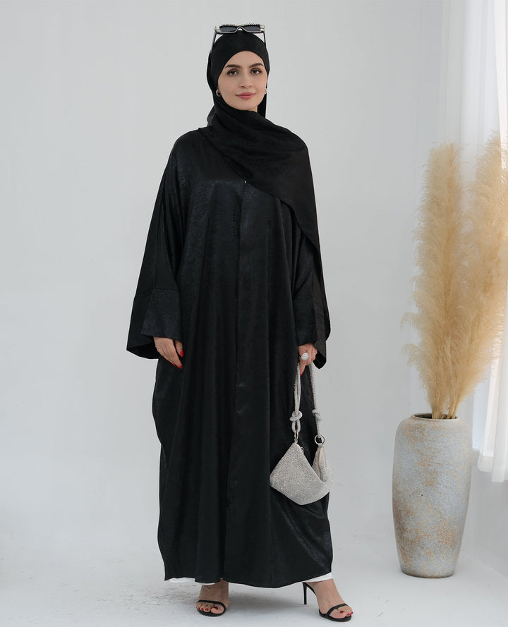 Get trendy with Draya Shimmer Kimono Open Abaya - Black - Cardigan available at Voilee NY. Grab yours for $54.90 today!